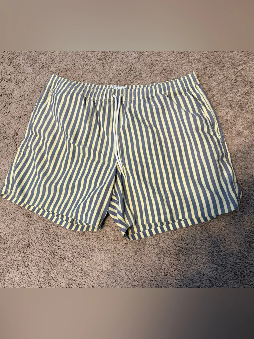 J. Crew Yellow and Gray Striped Swim Trunks
